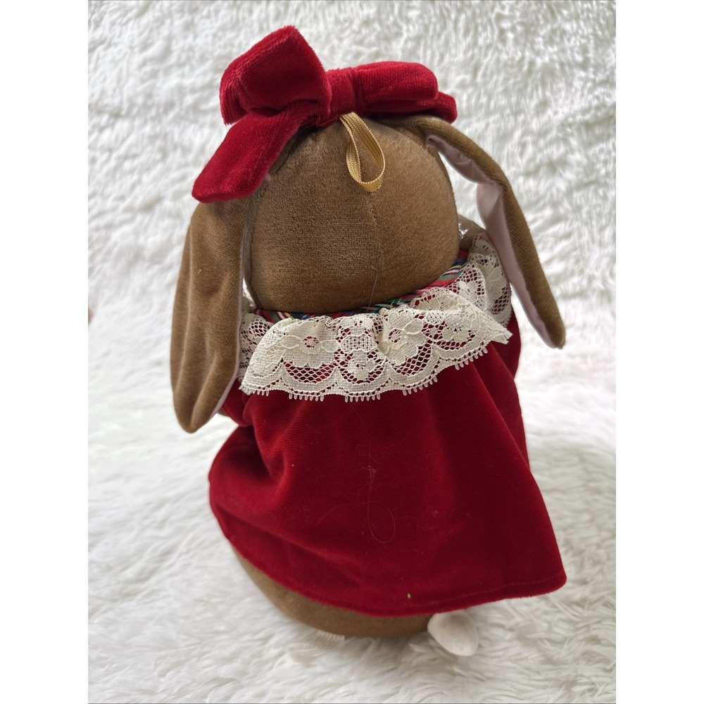 Vintage 1985 Velveteen Rabbit Plush Commonwealth Toys R Us Red Dress - Picture 3 of 8